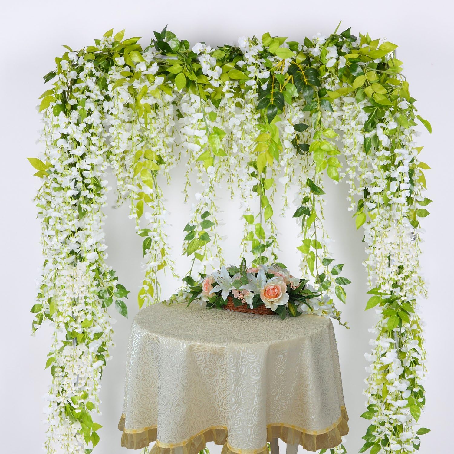 Thumbnail 2 de Lvydec Wisteria Artificial Flowers Garland (4 Pack) — White Silk-Style Hanging Vine Decor for Weddings & Outdoor Ceremonies