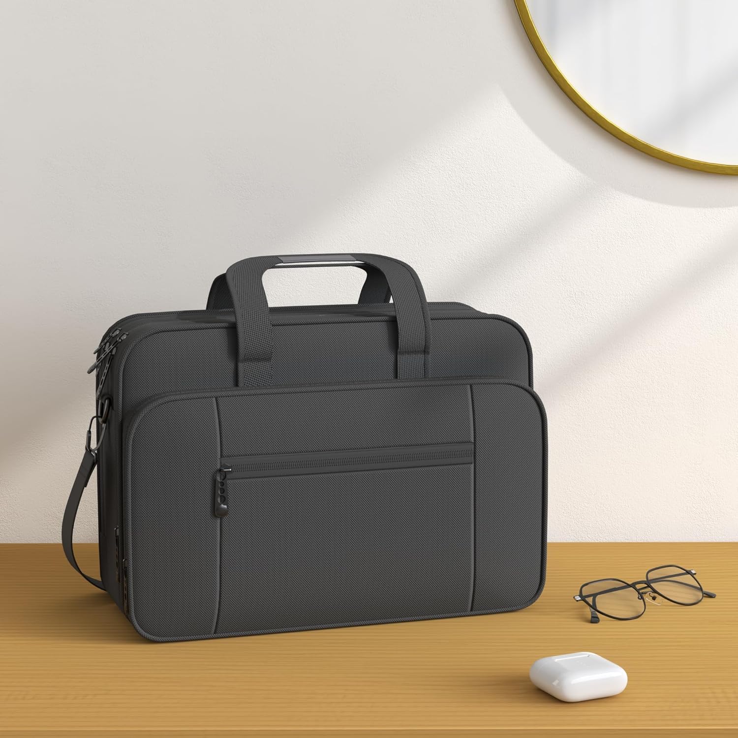 Thumbnail 2 de Mancro sacoche ordinateur portable 17 pouces extensible, grande mallette affaires étanche noire