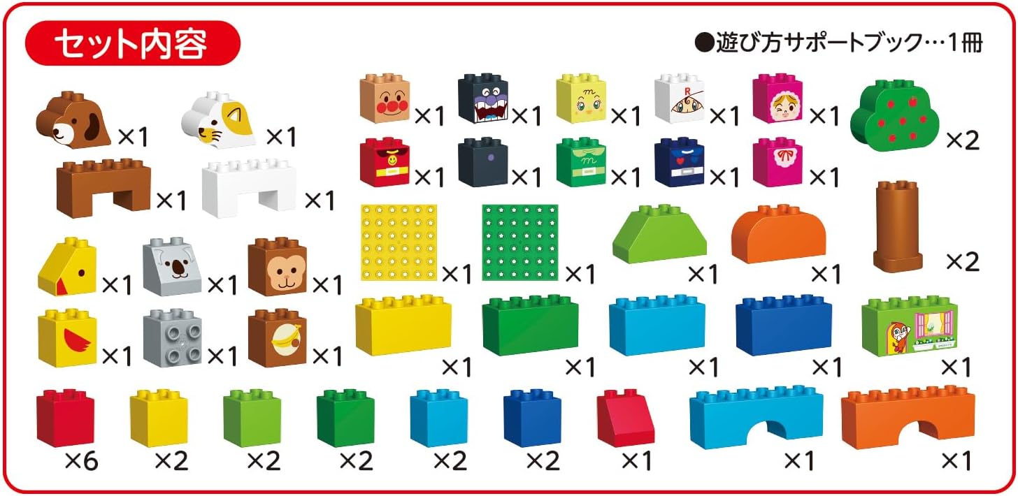 Detalle 2 de BANDAI BlockLabo はじめてのどうぶつブロックバケツL アンパンマンキャラクターブロック入り