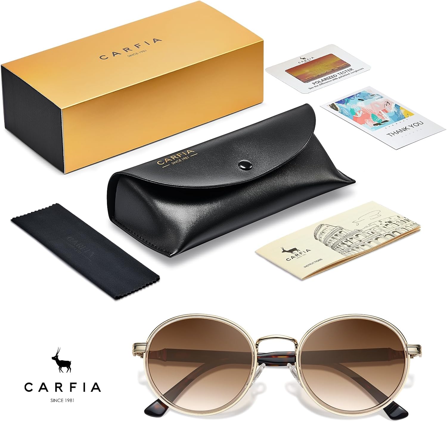 Thumbnail 6 de CARFIA Women's Polarised Round Sunglasses UV400 – Acetate & Metal Frame CA1951