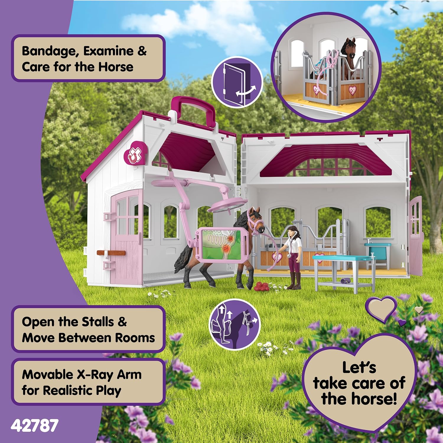 Detalle 2 de SCHLEICH Horse Club Pferdeklinik Heilende Hufe – 64-teiliges, transportables Set