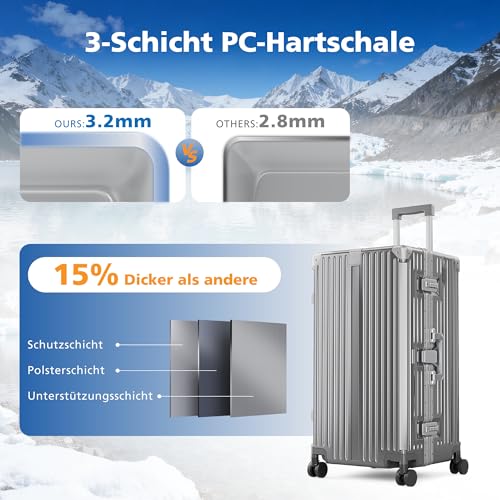Detalle de ALPHA CAMP Valise Grand Taille XL 92L – 77x40x36 cm, coque rigide en aluminium et polycarbonate