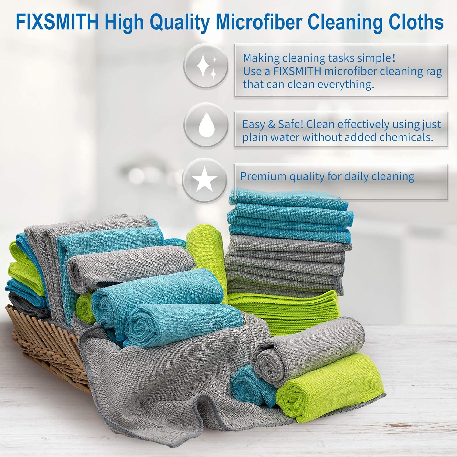 Thumbnail 2 de FIXSMITH Microfiber Cleaning Cloths – Pack of 50 (12 x 16 in) for Car, Kitchen, Home & Office