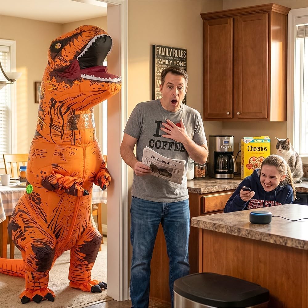 Detalle 2 de Rysotowy Inflatable T-Rex Dinosaur Costume for Adults with Clear Viewing Window