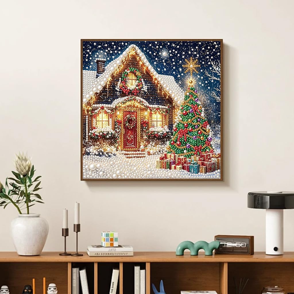 Detalle 2 de EOPLK Christmas 3D Pearl Diamond Art Kit, 13.8 x 13.8-Inch Canvas