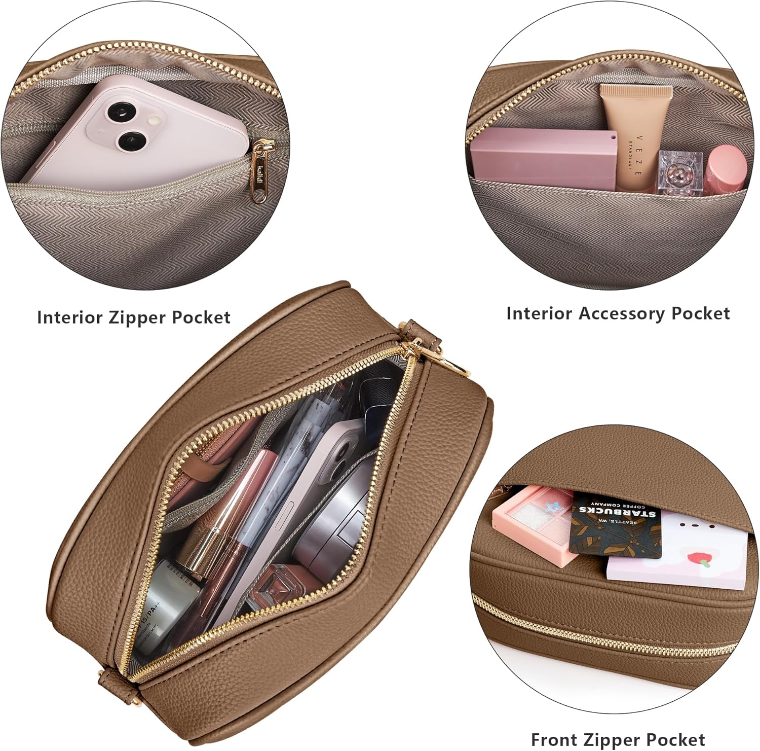 Detalle de KALIDI Crossbody Bag for Women — Adjustable Straps, Multi-Pocket Faux Leather
