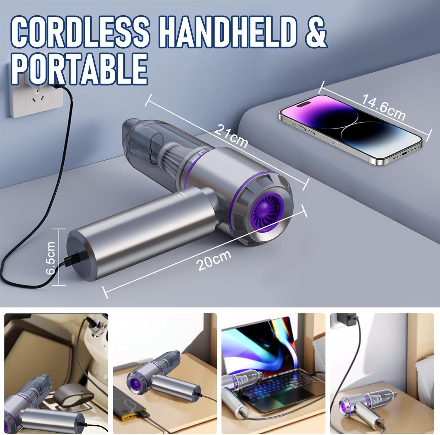 Detalle 2 de houscly Car Vacuum 20000Pa Portable
