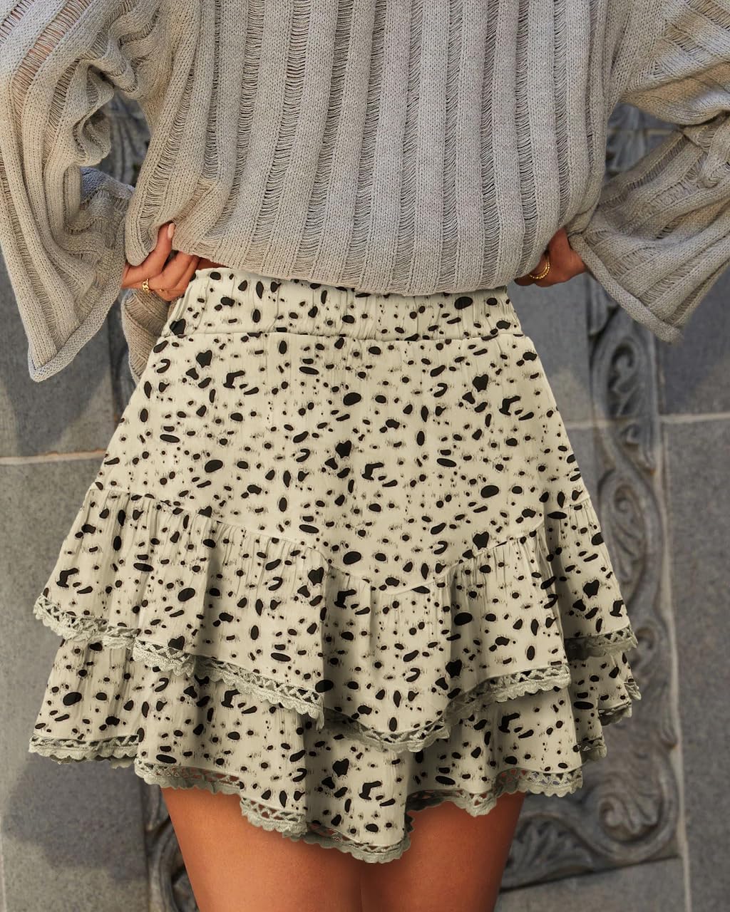 Detalle 2 de onlypuff Flowy Ruffle Mini Skort, High-Waisted Double-Layer Design