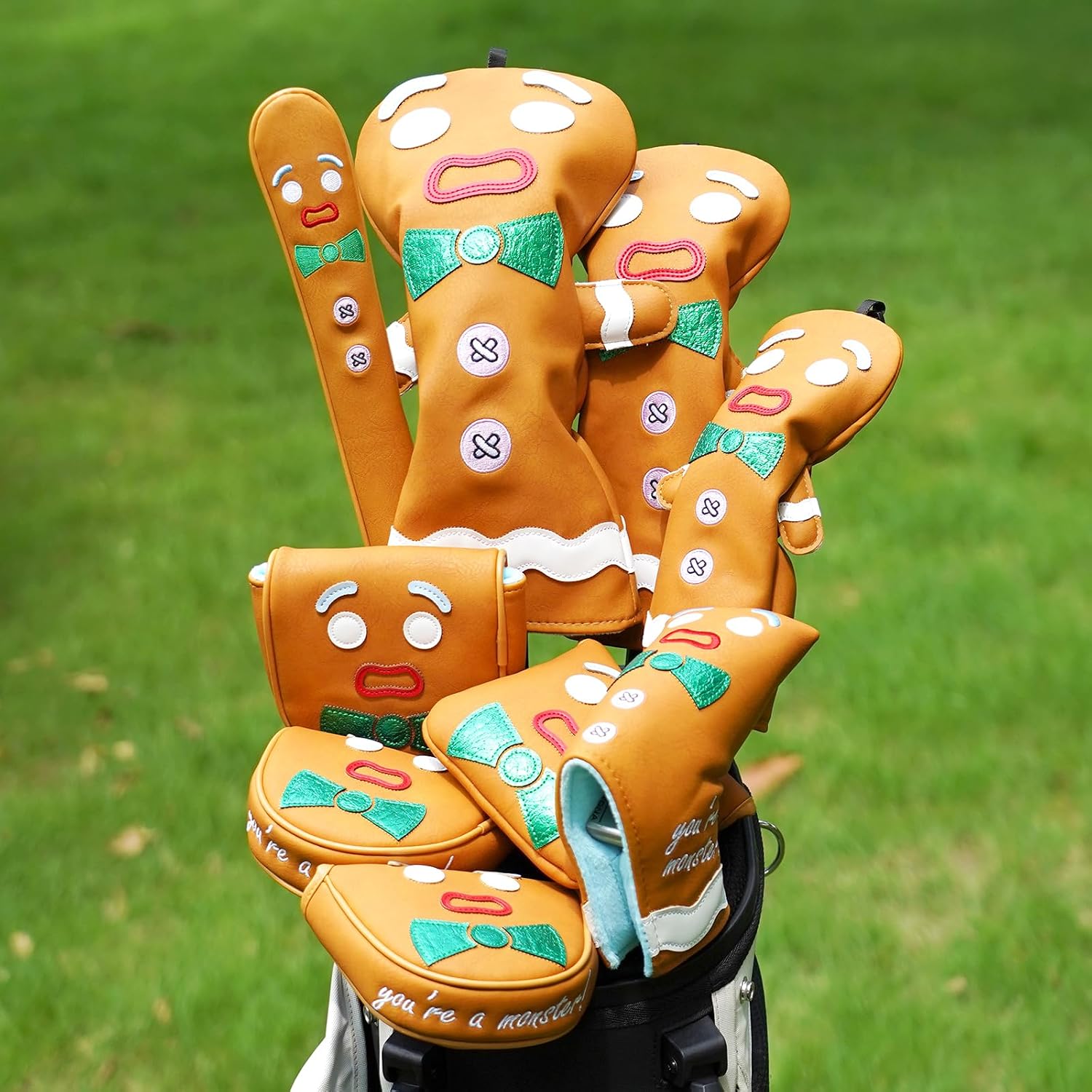 Detalle 2 de LZFAN Gingerbread Man Golf Club Head Cover: Funny Brown Monster Cookie Drive/Fairway/Hybrid Protector