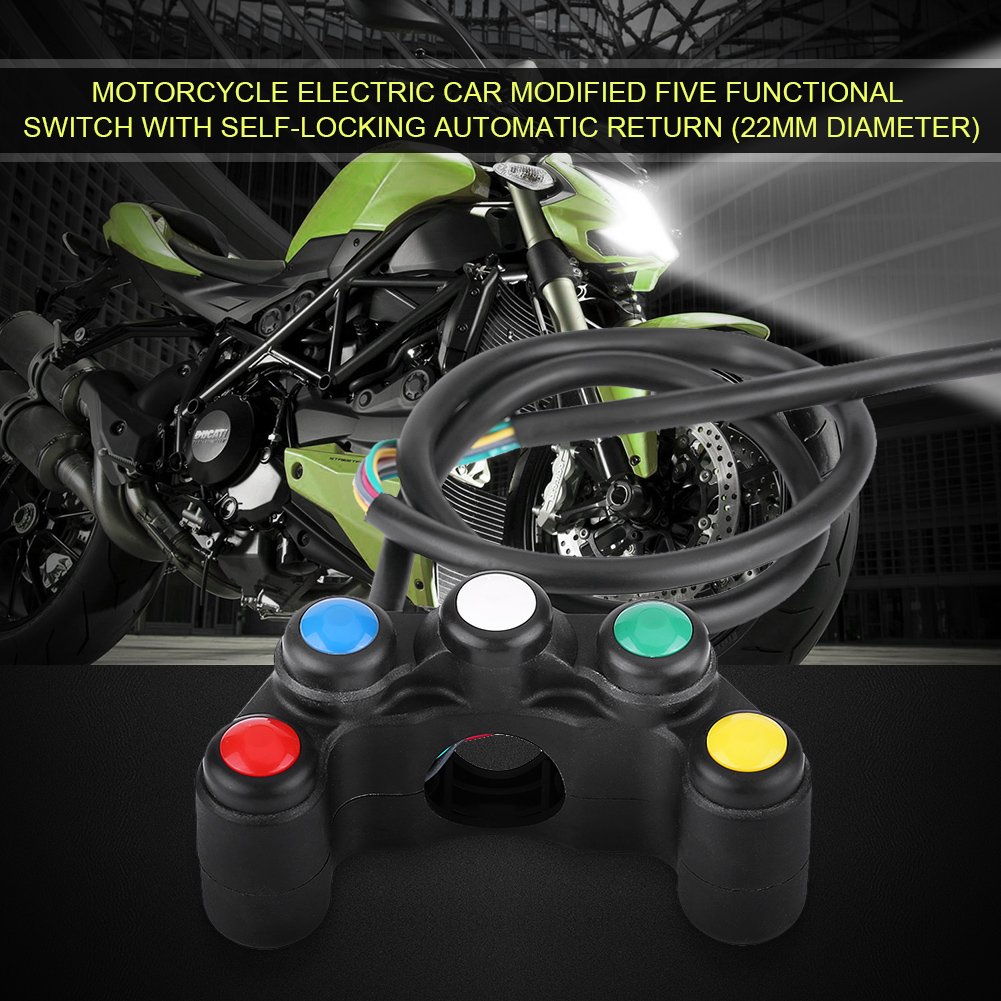Detalle de Keenso 5 in 1 Universal Motorcycle Handlebar Switch Set (22mm) with Headlight, Hazard, Brake, Fog Light and Horn