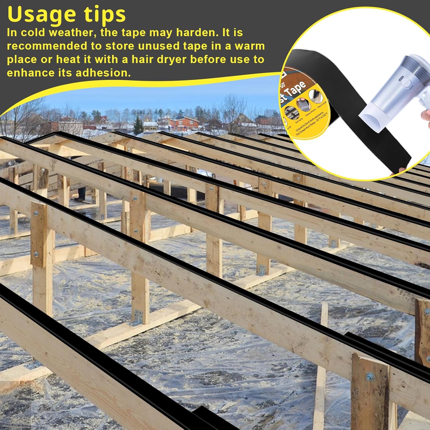 Thumbnail 6 de Hanotic Joist Tape for Decking (2 in x 50 ft) — 6 Rolls Butyl Deck Tape for Waterproof Sealing