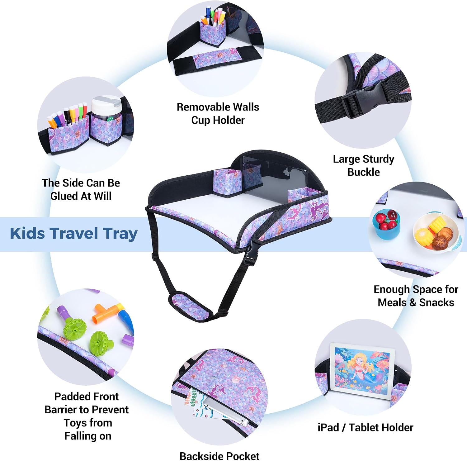 Thumbnail 1 de INFANZIA Mermaid Kids Travel Tray for Toddler Car Seat – Multi‑Purpose Travel Desk
