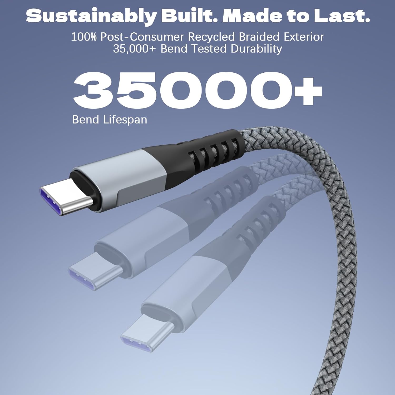 Thumbnail 3 de USB A to USB C Cable 60W Fast Charging 2-Pack (6FT) – Nylon Braided, Safe & Durable