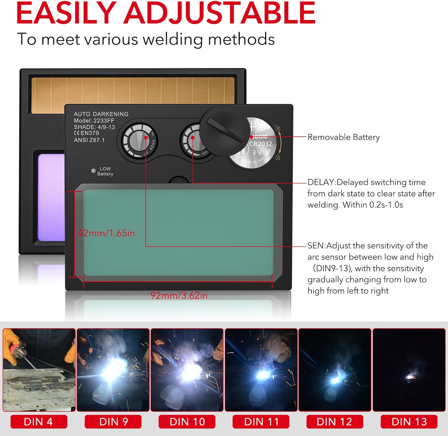 Thumbnail 2 de TRQWH Welding Helmet with Light True Color Auto Darkening Shield (2 Arc Sensors, 4/9-13) for TIG/MIG/ARC