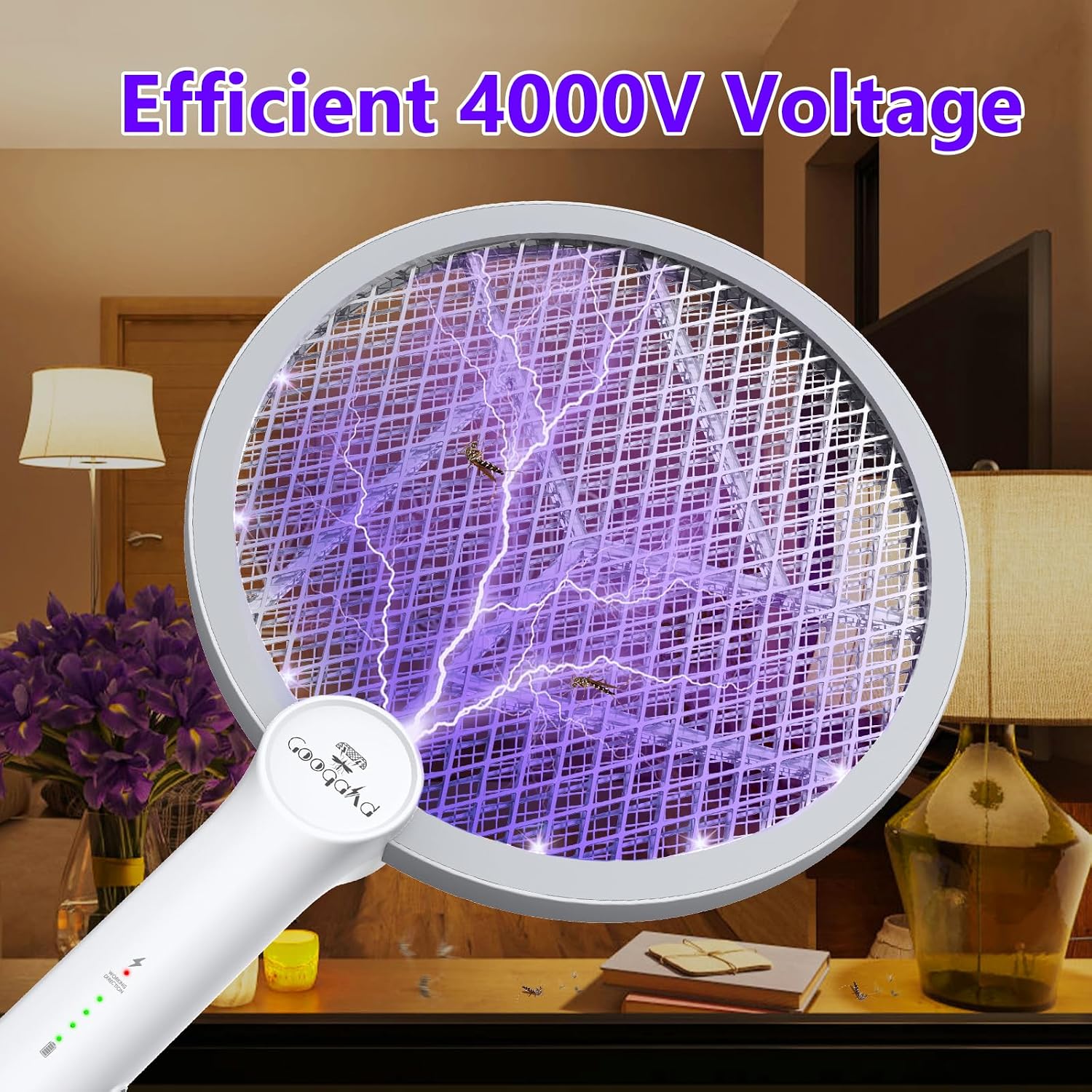 Detalle 2 de GooQand Electric Fly Swatter 4000V Power — USB-C Rechargeable, 2-Mode Bug Zapper with 3-Layer Mesh