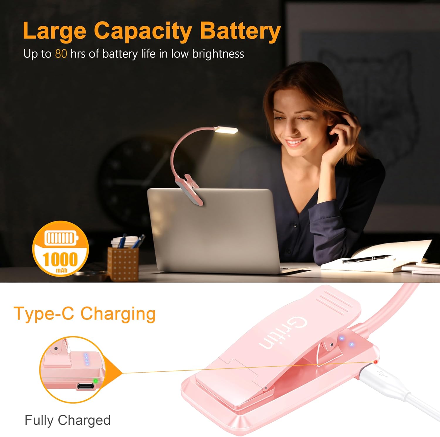 Detalle 2 de Gritin 9 LED Clip-On Book Light with 3 Eye-Protecting Modes and Stepless Dimming