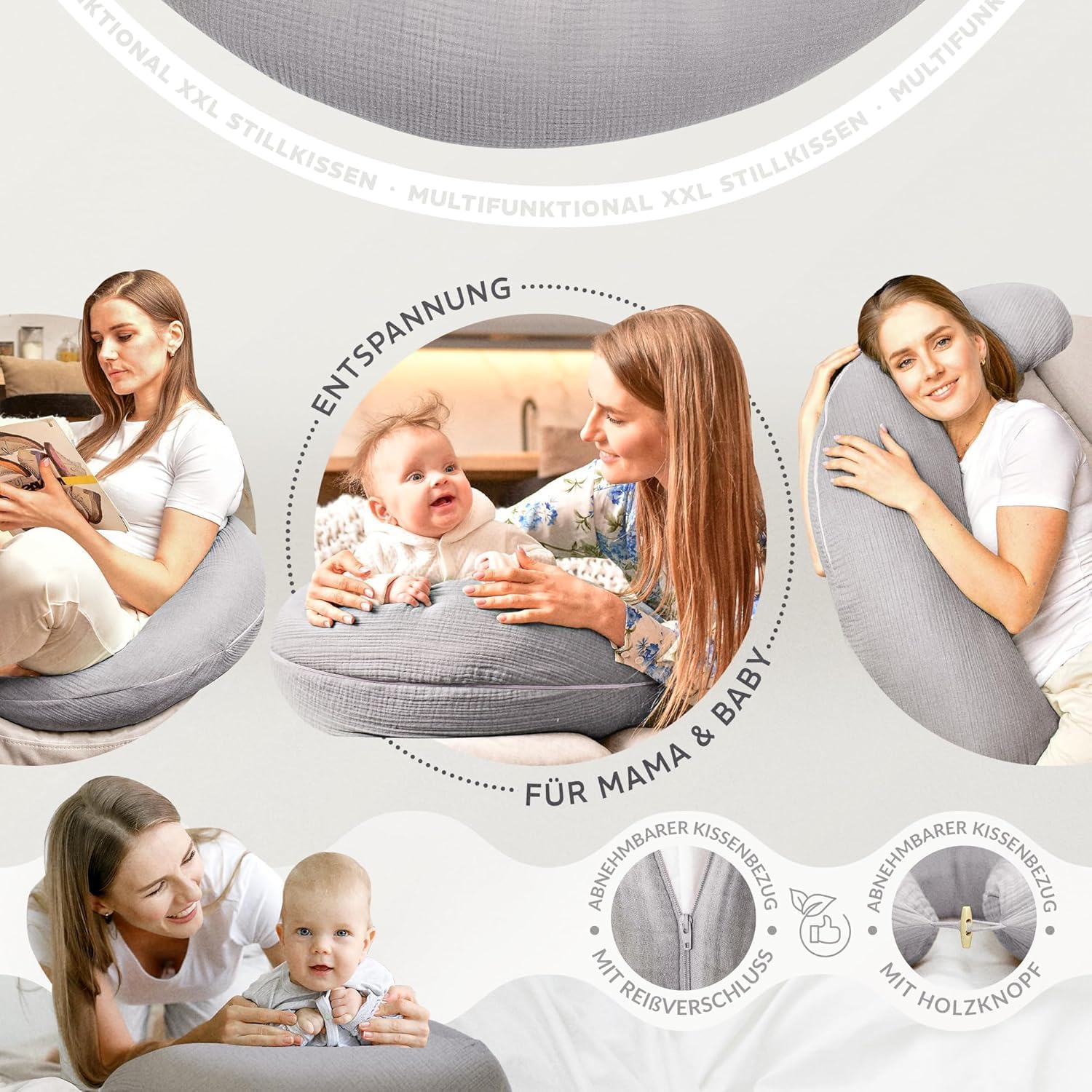 Thumbnail 1 de sei Design XXL Stillkissen 190 cm × 35 cm – ergonomisch mit Musselin-Bezug aus Bio-Baumwolle