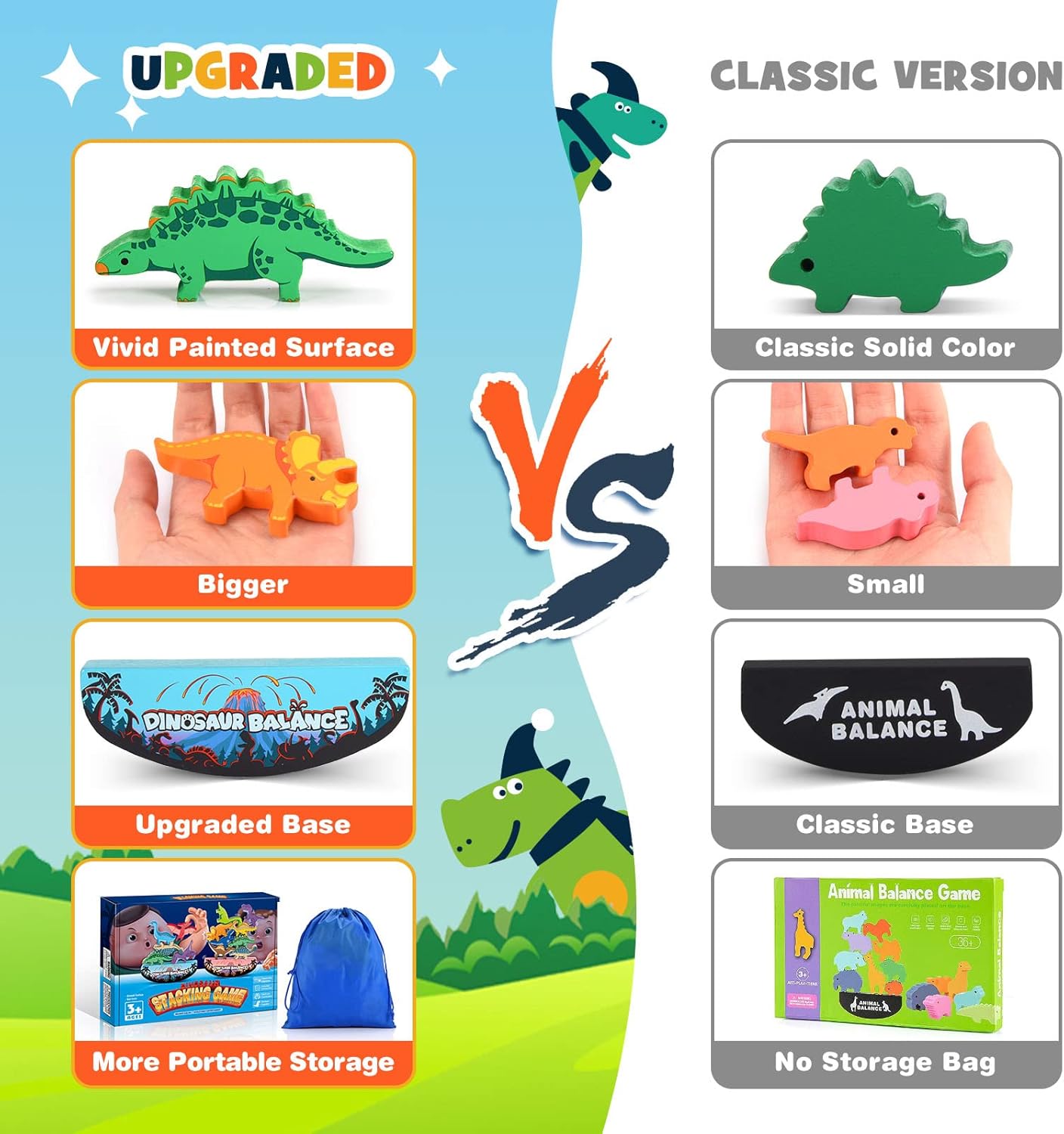 Thumbnail 3 de DejaNard Dinosaurier-Stapelspielzeug aus Holz – Montessori Holzbausteine für Kinder (mit Bündeltasche)