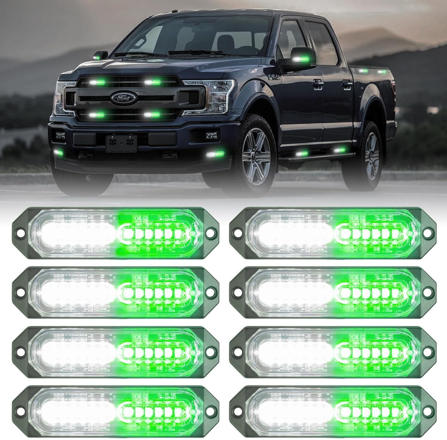 PKINGLAKE 8-Pcs 12 LED Emergency Strobe Light Bar for Vehicles 🚓