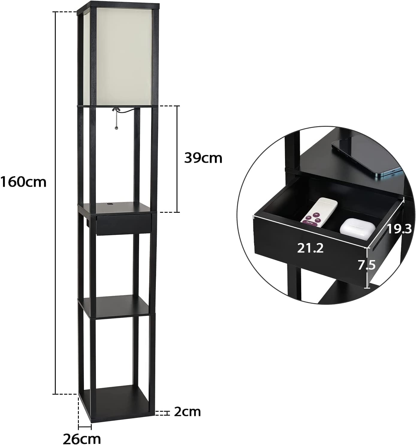 Detalle 2 de Fullwatt Stehlampe mit Holzregal 160 cm