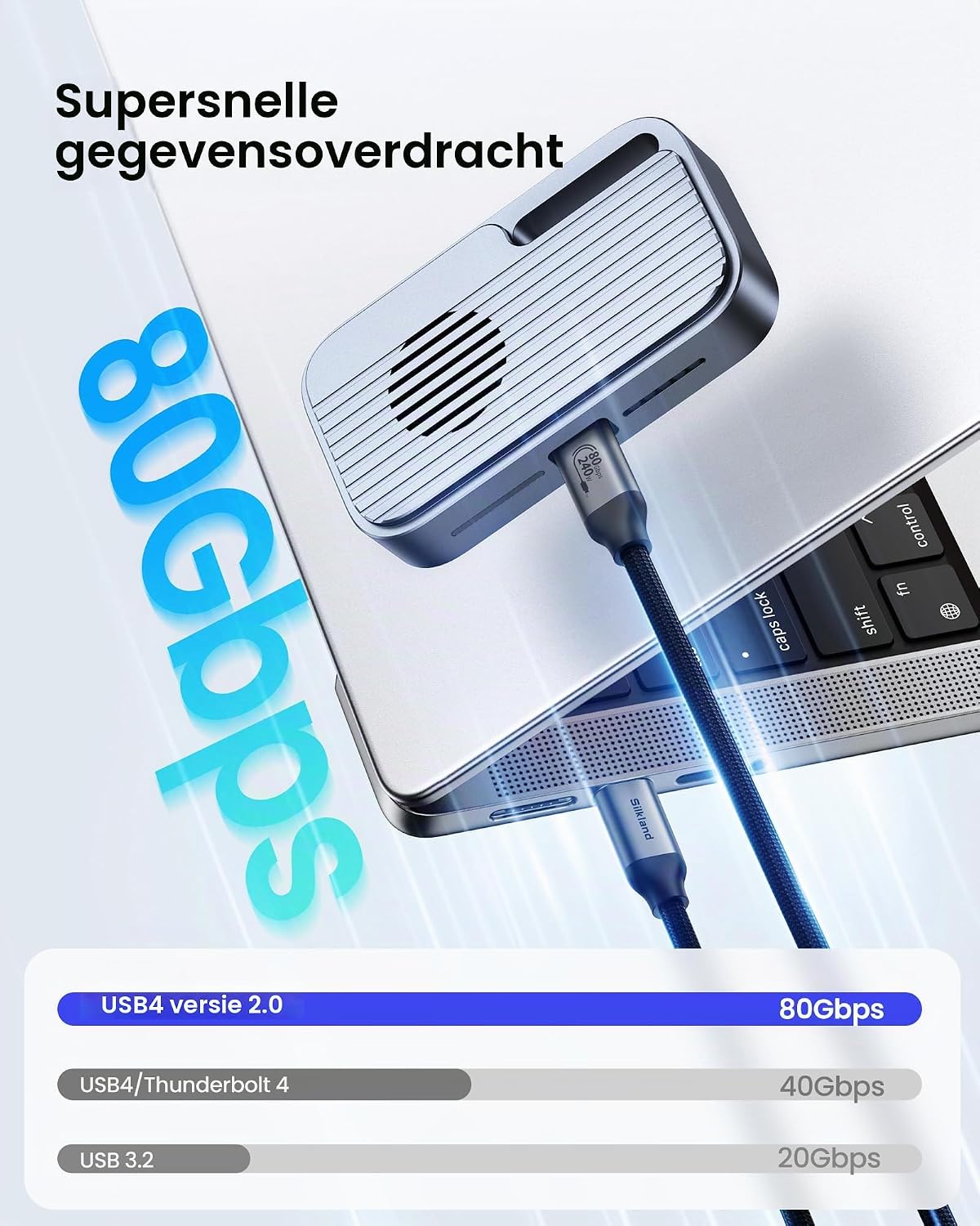 Thumbnail 1 de Silkland S3405 USB-C-kabel 1,5 m, 80 Gbps en 240 W voor Thunderbolt 5