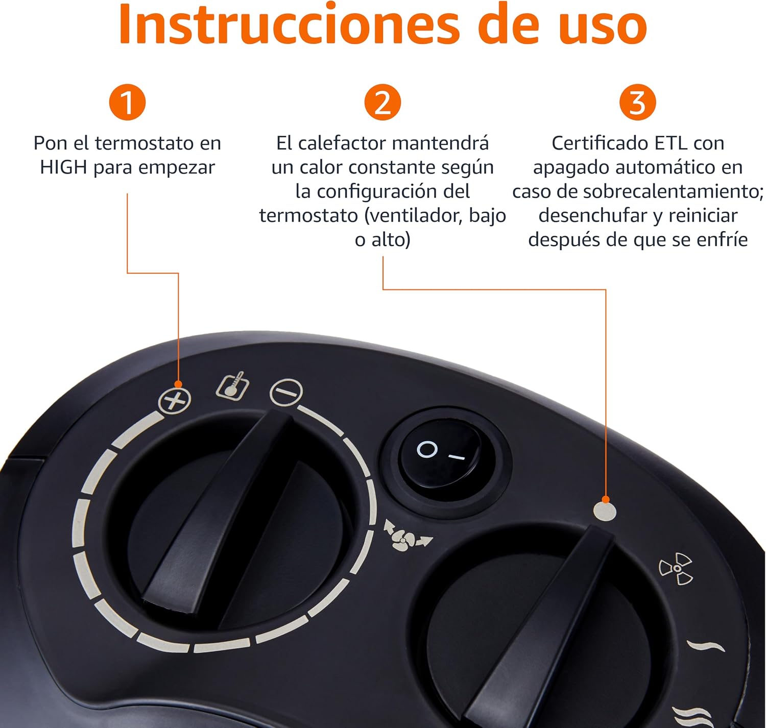 Detalle 2 de Amazon Basics Calefactor cerámico oscilante, 1800 W, negro y con termostato
