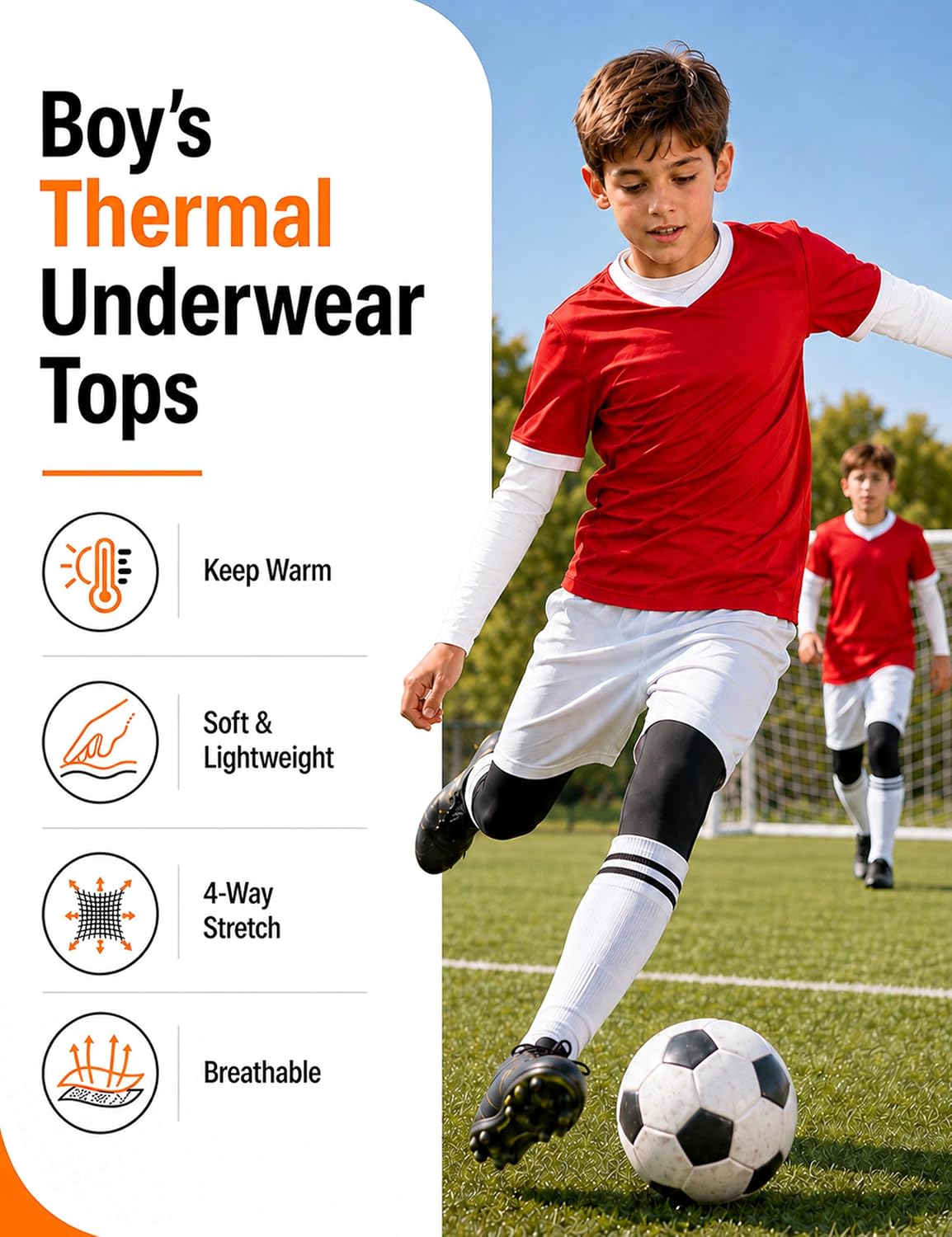 Detalle de Roadbox Boys' Compression Thermal Shirt, Fleece-Lined