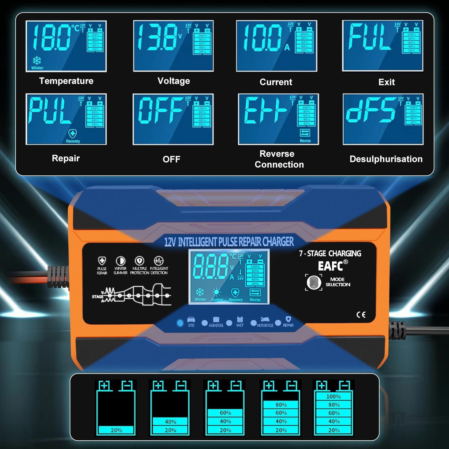 Thumbnail 4 de EAFC 12-Amp Car Battery Charger 12A for 12V vehicles