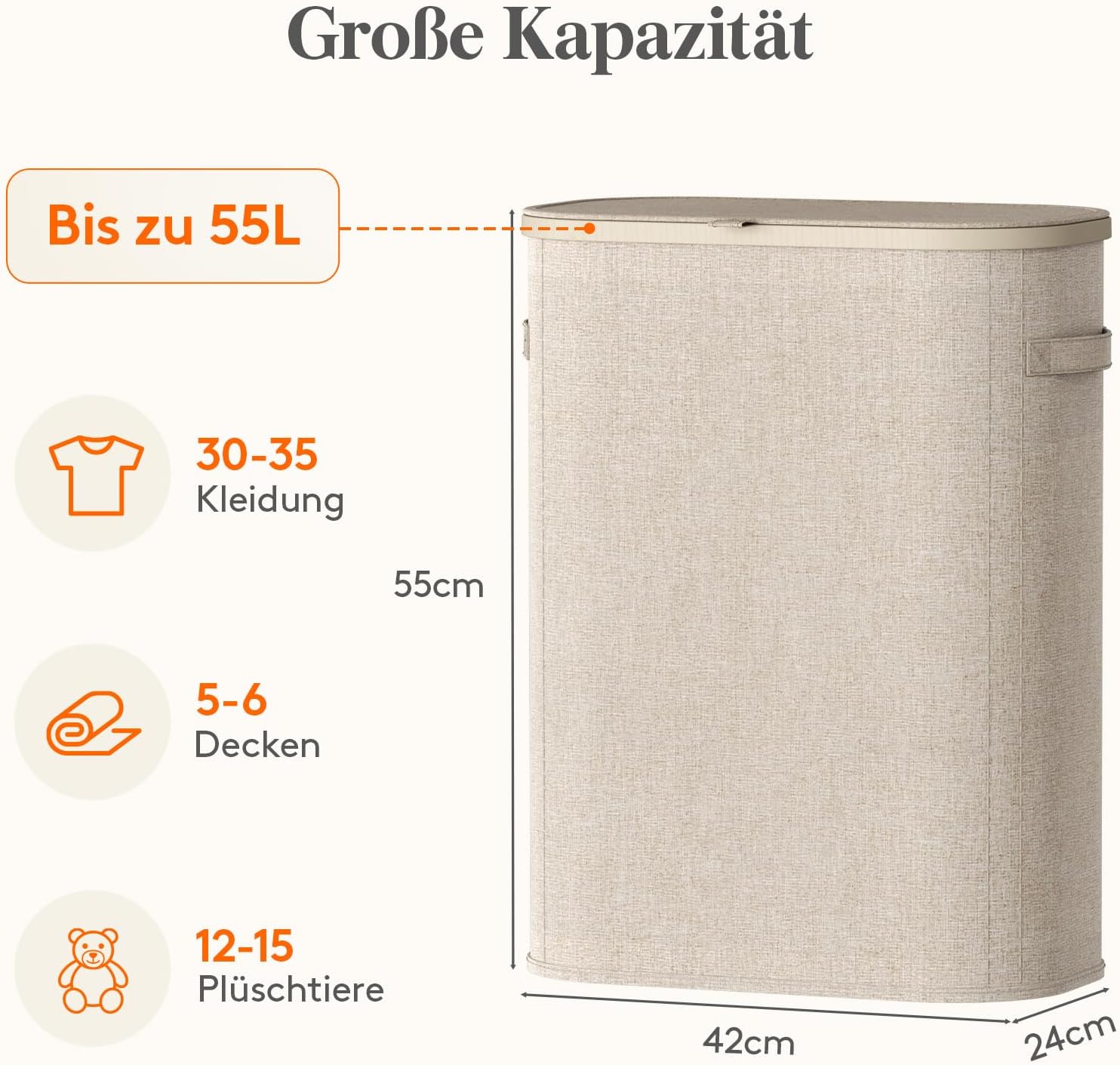 Detalle de Lifewit Schmal Wäschekorb 55L