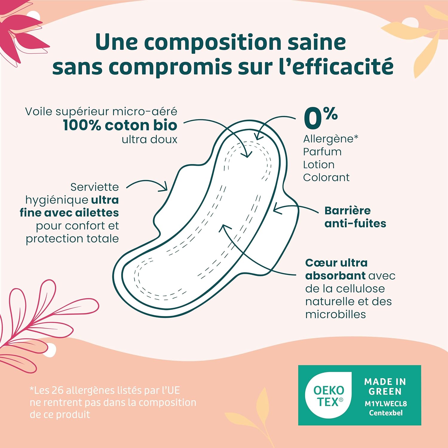 Thumbnail 5 de TADAM’ serviettes hygiéniques bio dermo-sensitives ultra fines à ailettes, flux normal (confort nocturne)