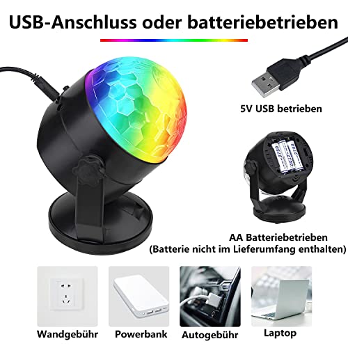 Detalle 2 de CATPOWER Fernbedienung Party-Licht mit Klangaktivierung – tragbar, USB oder Batterien, RGB-Disco-Kugel & Stroboskop