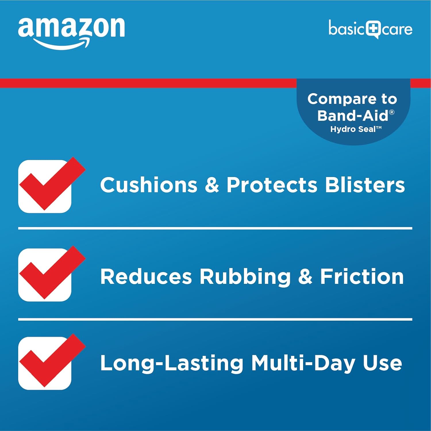 Detalle de Amazon Basic Care Extreme Hydrocolloid Gel Blister Cushion Bandages (10 ct) for friction & heel blisters