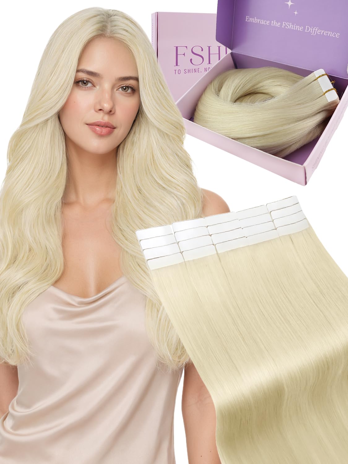 Detalle de Fshine Invisible Tape Extensions Echthaar Platinblond – 30 cm, 20 Stück