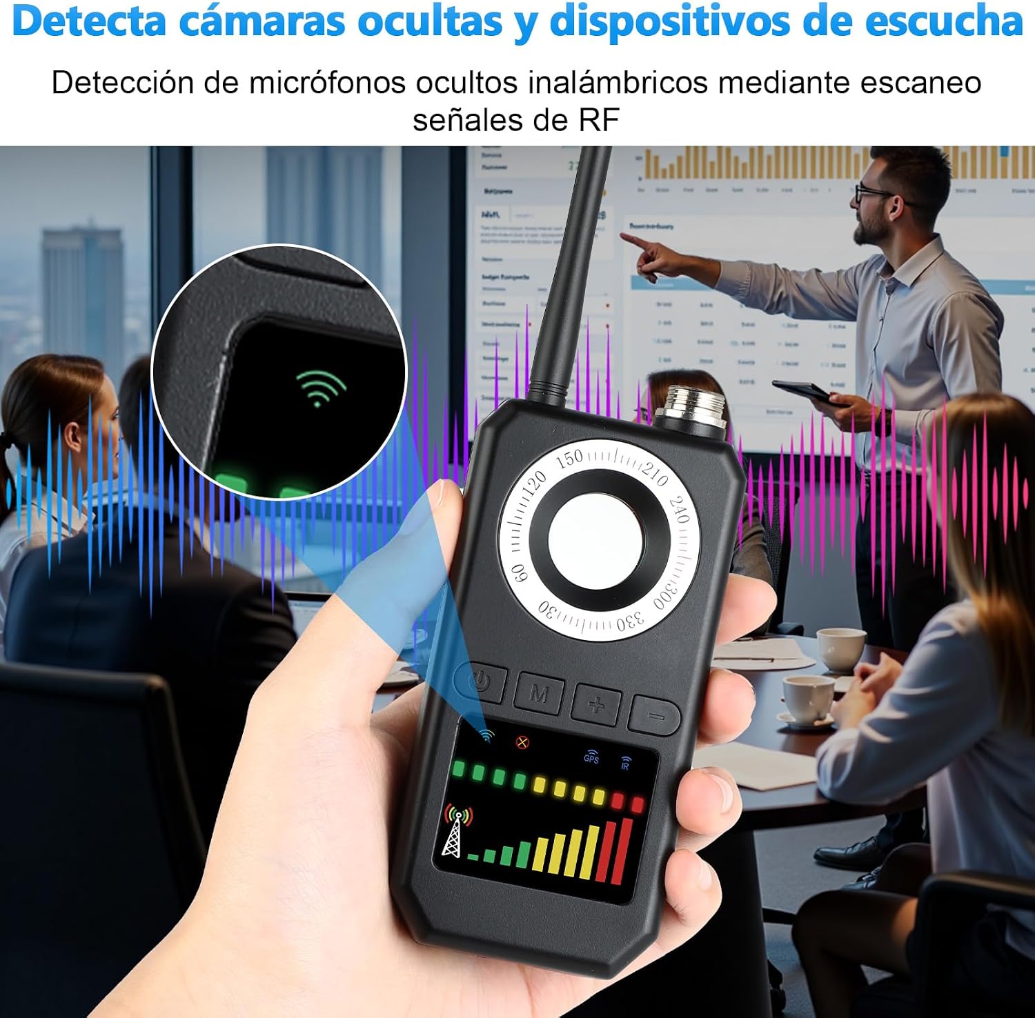 Detalle de Diseleri Detector de Cámaras y Micrófonos Ocultos 4 en 1 – RF, GPS, Escáner de Señal y Sensor Magnético