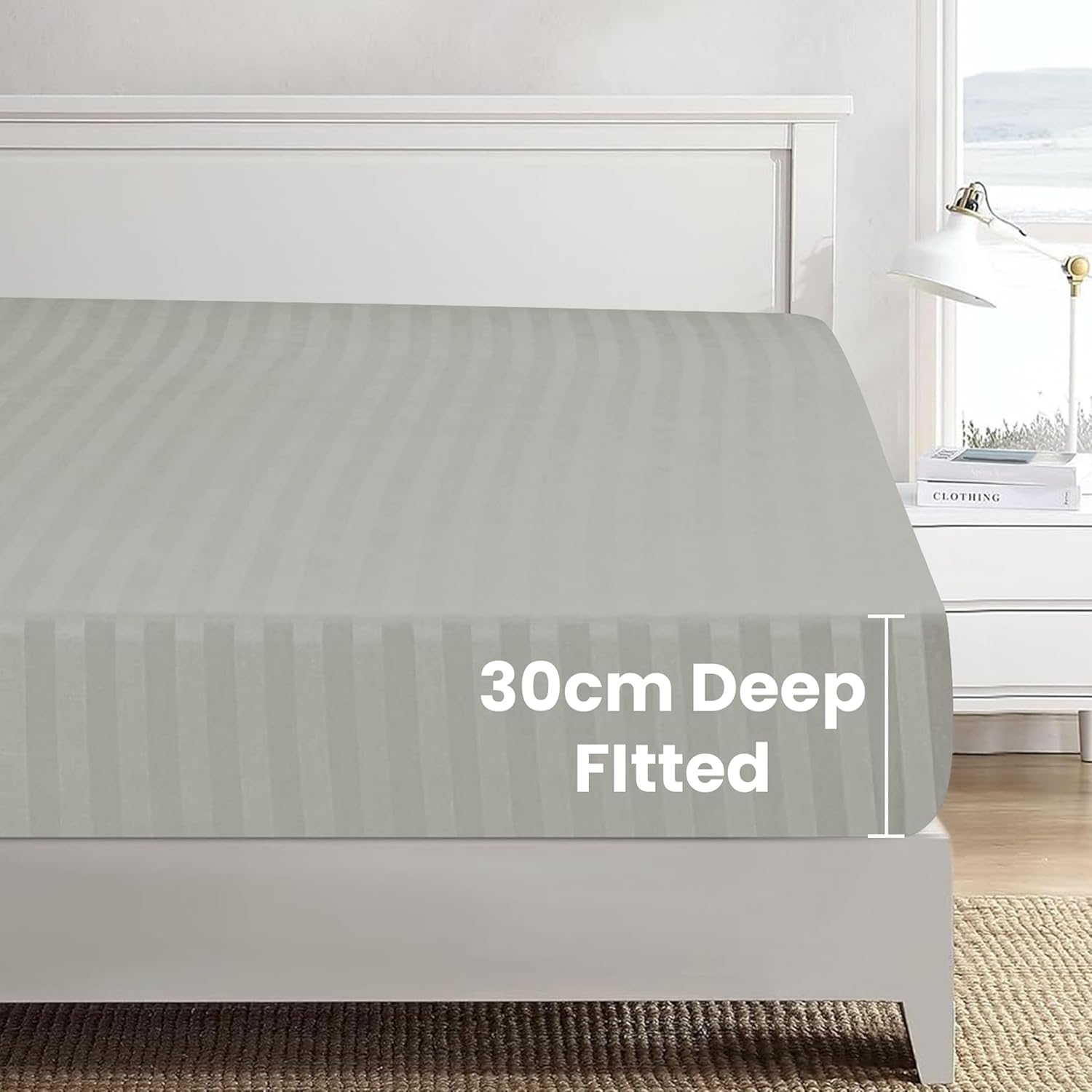 Thumbnail 2 de My home store Silver Super King Duvet Cover Set 4 Pcs Satin Stripe – a practical, easy-care bedding upgrade