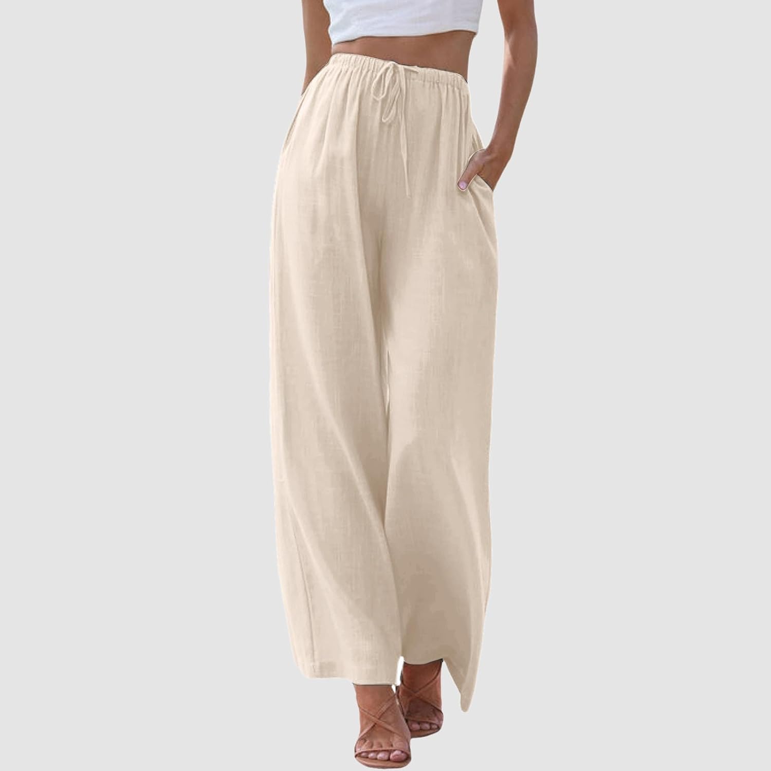 Thumbnail 1 de Damen Leinenhose Lang – leichte Palazzo-Hose aus Leinen-Baumwollmix mit Taschen, locker sitzend