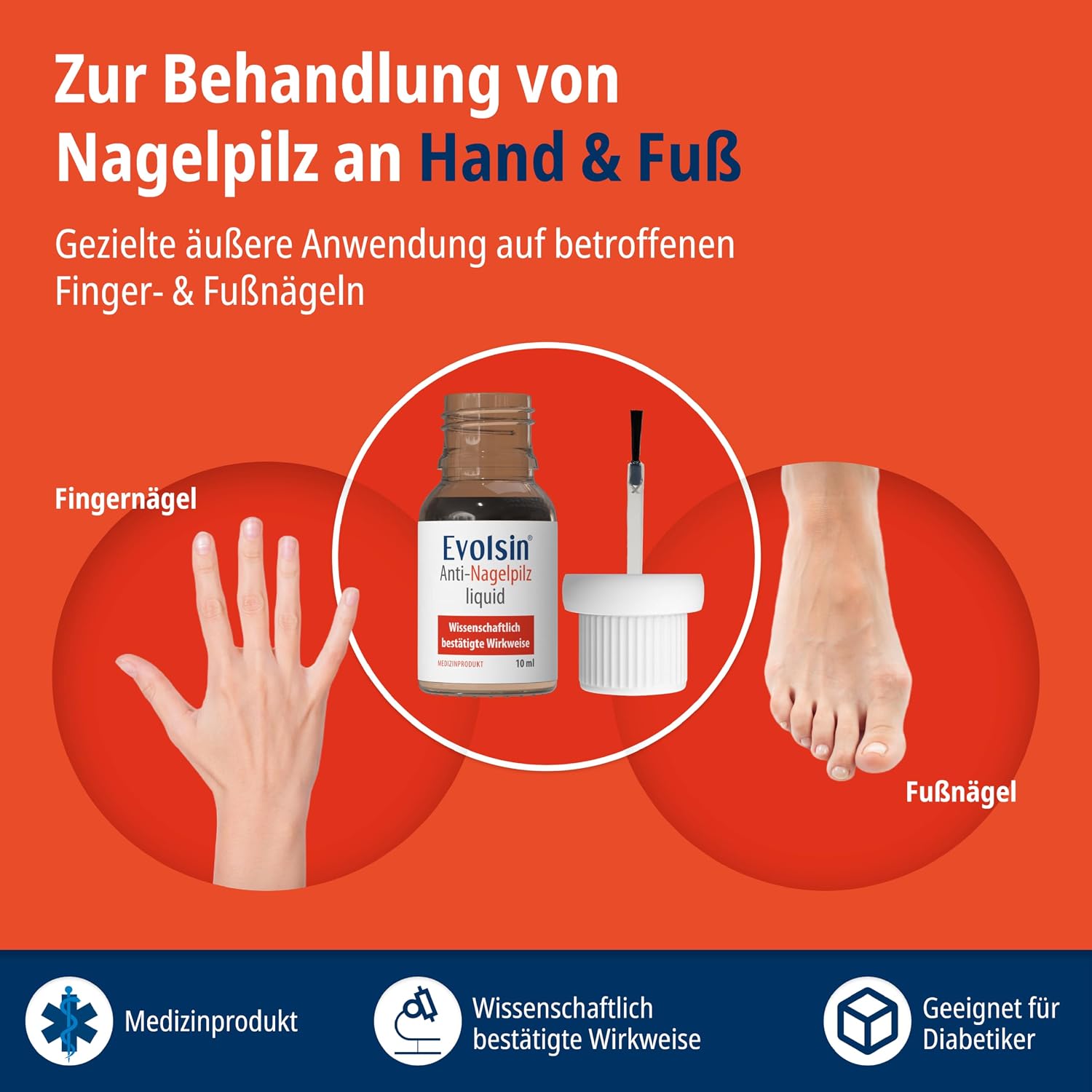 Detalle 2 de Evolsin® Anti-Nagelpilz Liquid – Medizinprodukt gegen Nagelpilz an Händen & Füßen, auch für Diabetiker