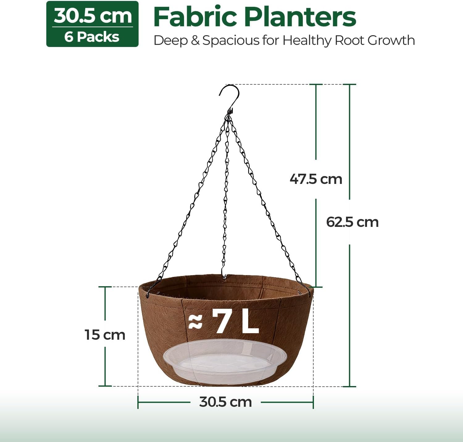 Thumbnail 1 de T4U Hanging Baskets Outdoor 6 Pack (30.5cm) with Tray & Rustproof Chains
