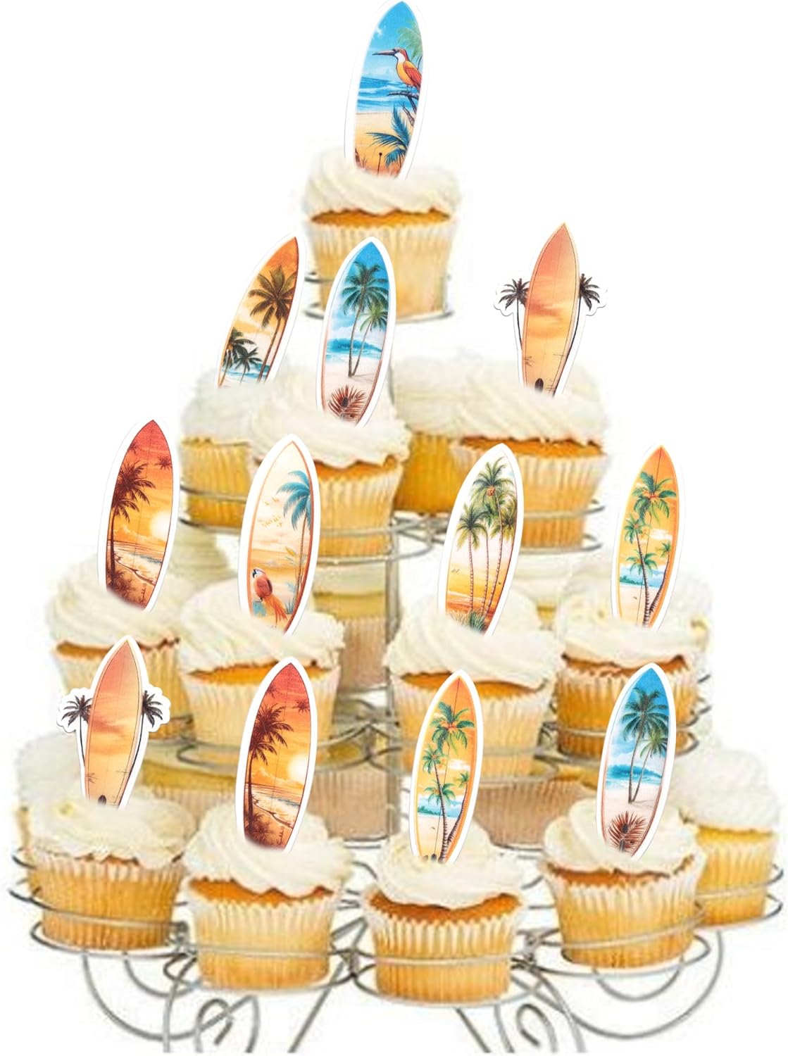 Thumbnail 6 de Essbar 60 Stück Surfbrett-Kuchen-Deko aus Waffel-Reispapier (essbare Cupcake Toppers) für Sommer-Themen