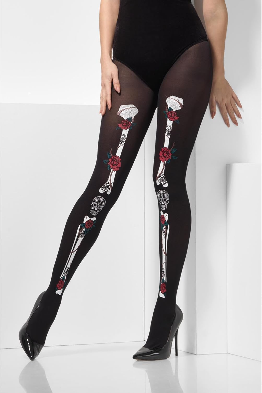Smiffys Opaque Day of The Dead Tights collants noirs
