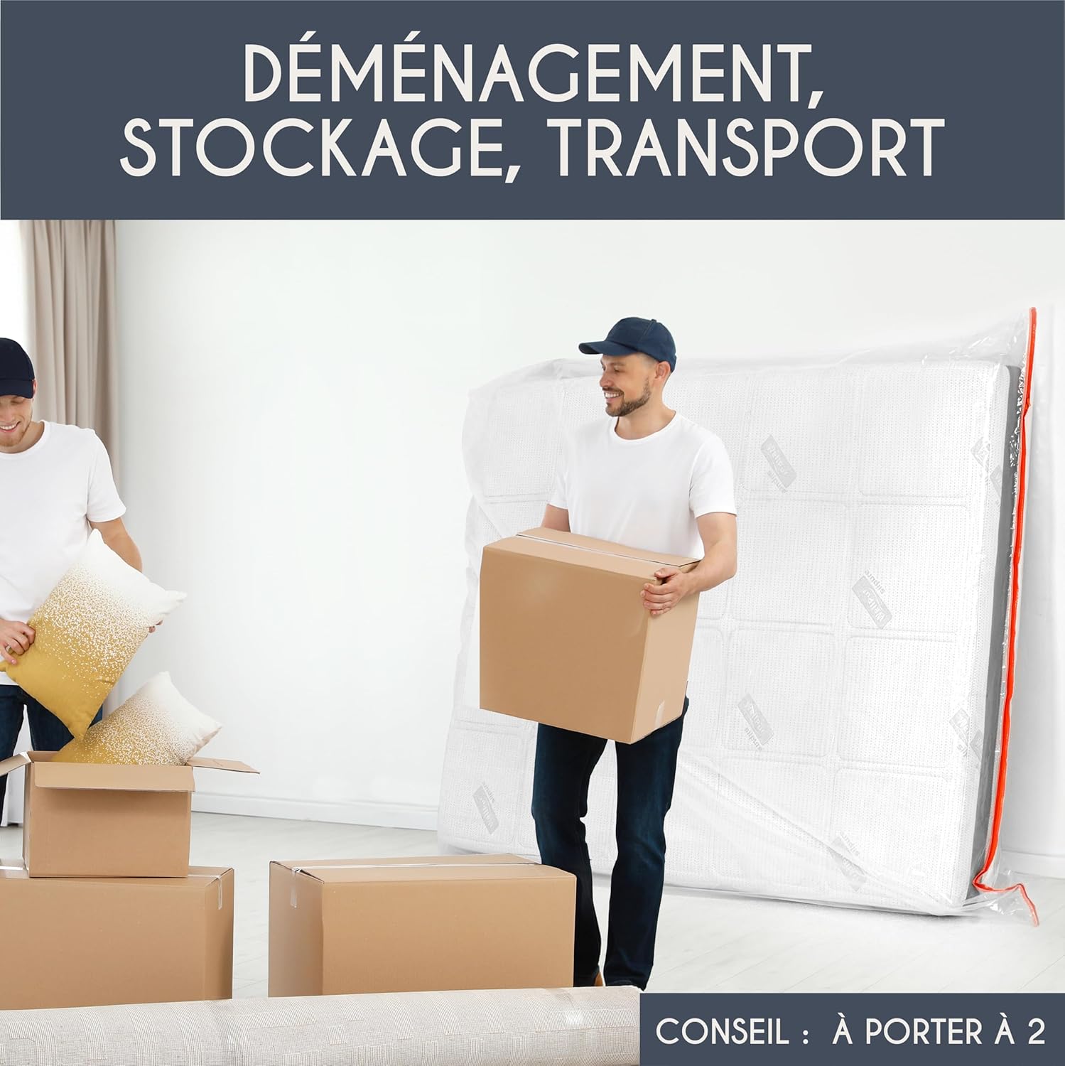 Thumbnail 5 de Dreamzie lot de 2 housses de matelas de déménagement 160x200 cm (épaisseur 30 cm) avec zip pratique