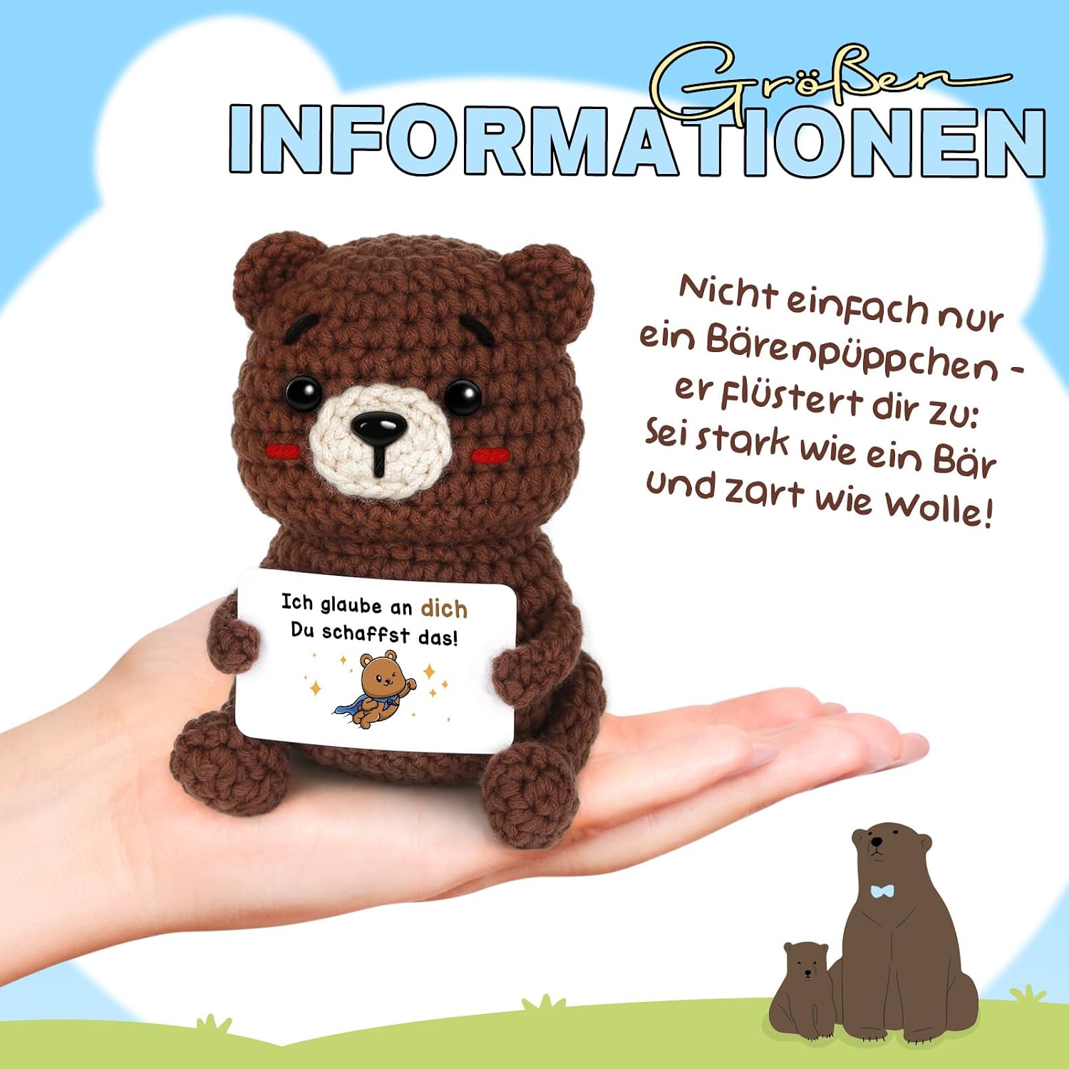 Thumbnail 4 de CheriGift Glücksbringer Prüfung – Handgehäkelter Bär als Mutmacher, Geschenk für Mann, Frau, Freundin oder Kollegin