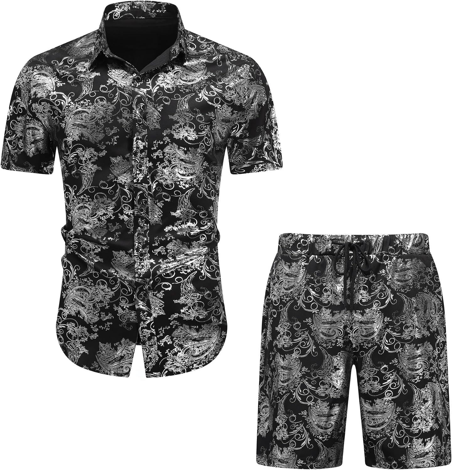Detalle de Allthemen Men’s Jacquard Shirt and Short Set – 2 Piece Short Sleeve Paisley