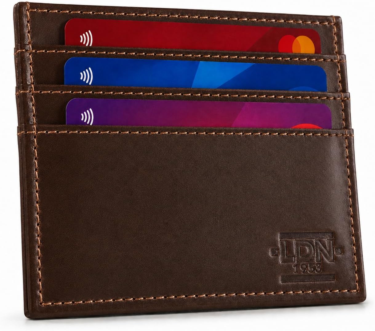 Detalle de LDN 1953 RFID Card Holder Wallet for Men – Ultra-Slim Cow Martini Leather, Brown