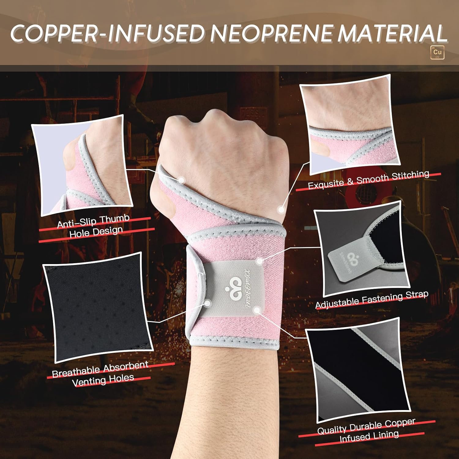 Detalle 2 de INDEEMAX Copper Carpal Tunnel Wrist Brace 2 Pack