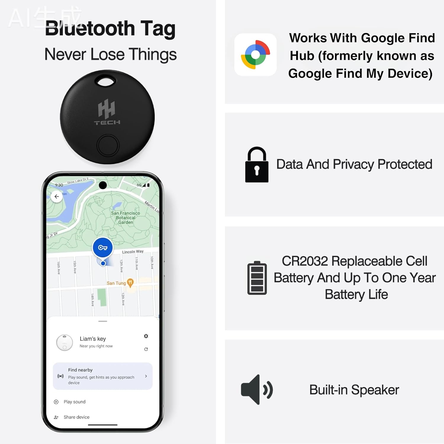 Thumbnail 1 de HH-Tech Android Tracker Tag (Pack-4) – Four Android‑only Bluetooth trackers with Find Hub integration