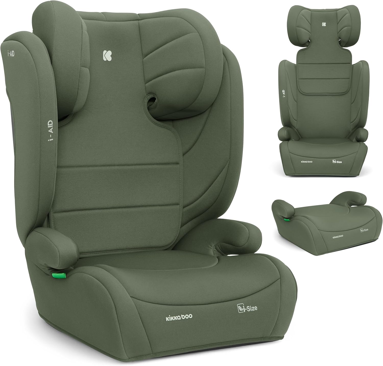 Detalle de KikkaBoo Seggiolino Auto 15-36 kg i-AID: comfort e sicurezza per crescere con te (Verde militare)