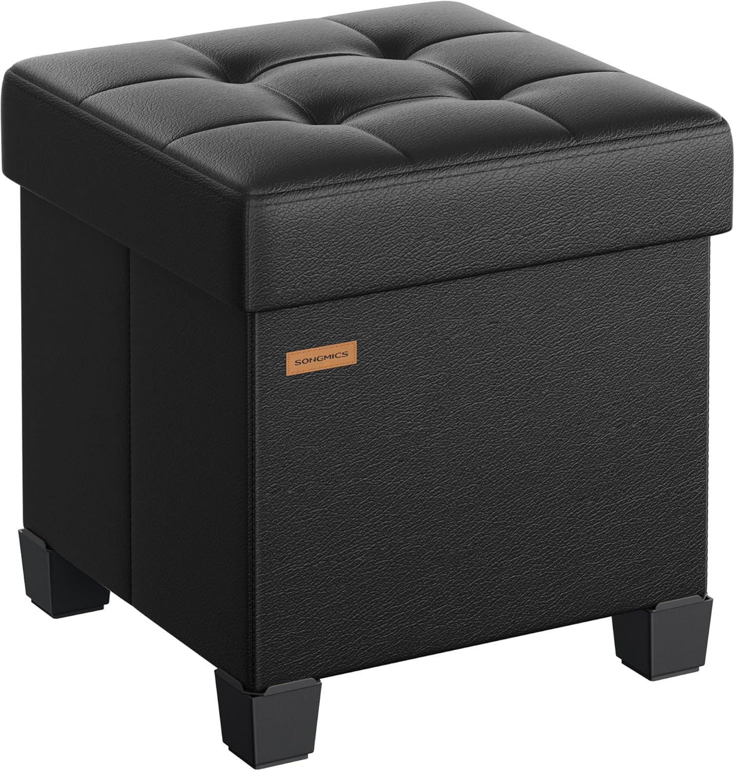 Detalle de Pouf Contenitore SONGMICS Cassapanca con Gambe 38 x 38 x 40 cm, 37 L, Nero Inchiostro (LSF0512B02)