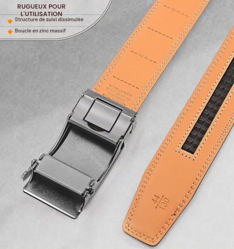 Detalle de BULLIANT Ceinture Homme – Ceinture automatique en cuir noir 35 mm, taille réglable, boîte cadeau