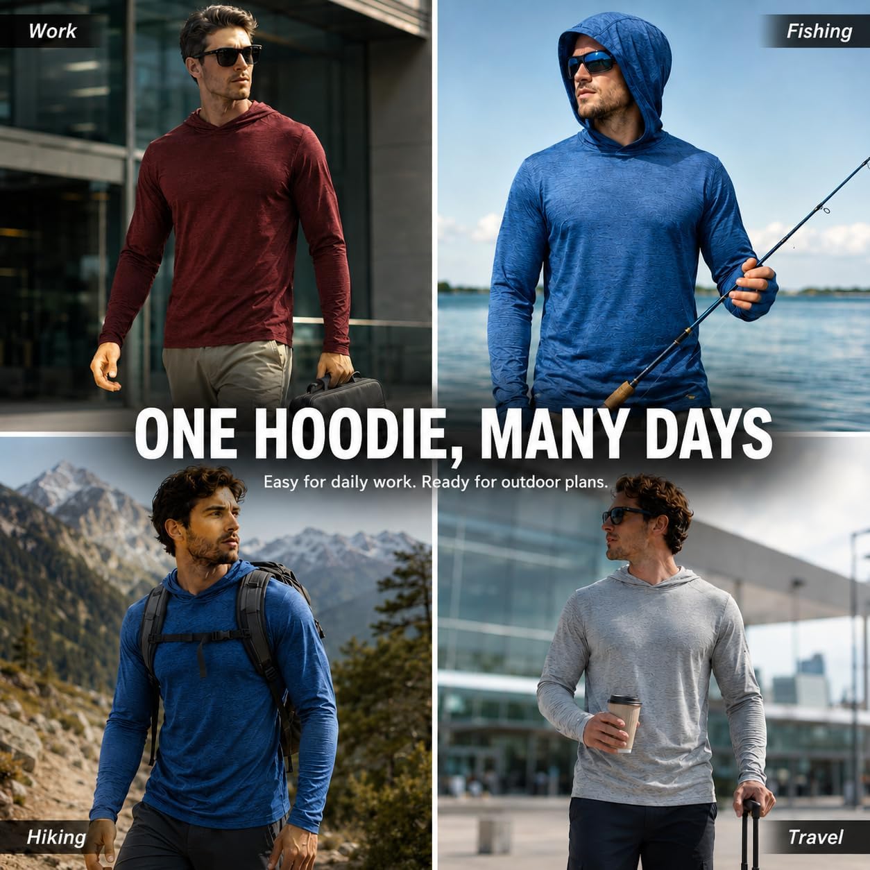 Detalle de OYGSieg Men's Athletic Hoodies Long Sleeve Fishing Shirts with UPF 50+ Sun Protection